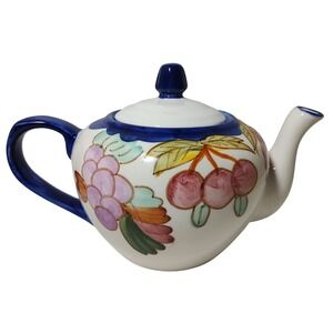 BIA Cordon Bleu International Teapot with Lid Hand Painted Fruit Blue Trim SEE